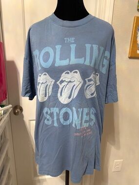 The Rolling Stones XS/S Oversized Graphic Tee in Dusty Blue